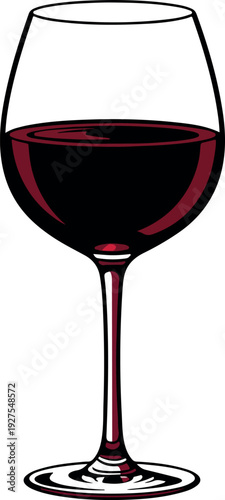 Red Wine Glass Isolated Minimalist Vector Illustration Dark Ruby Liquid
