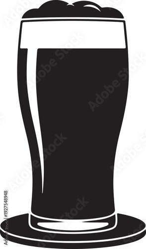 Dark beer silhouette in a pint glass on a coaster, refreshing beverage icon for pub or bar, simple vector. , Generative Ai