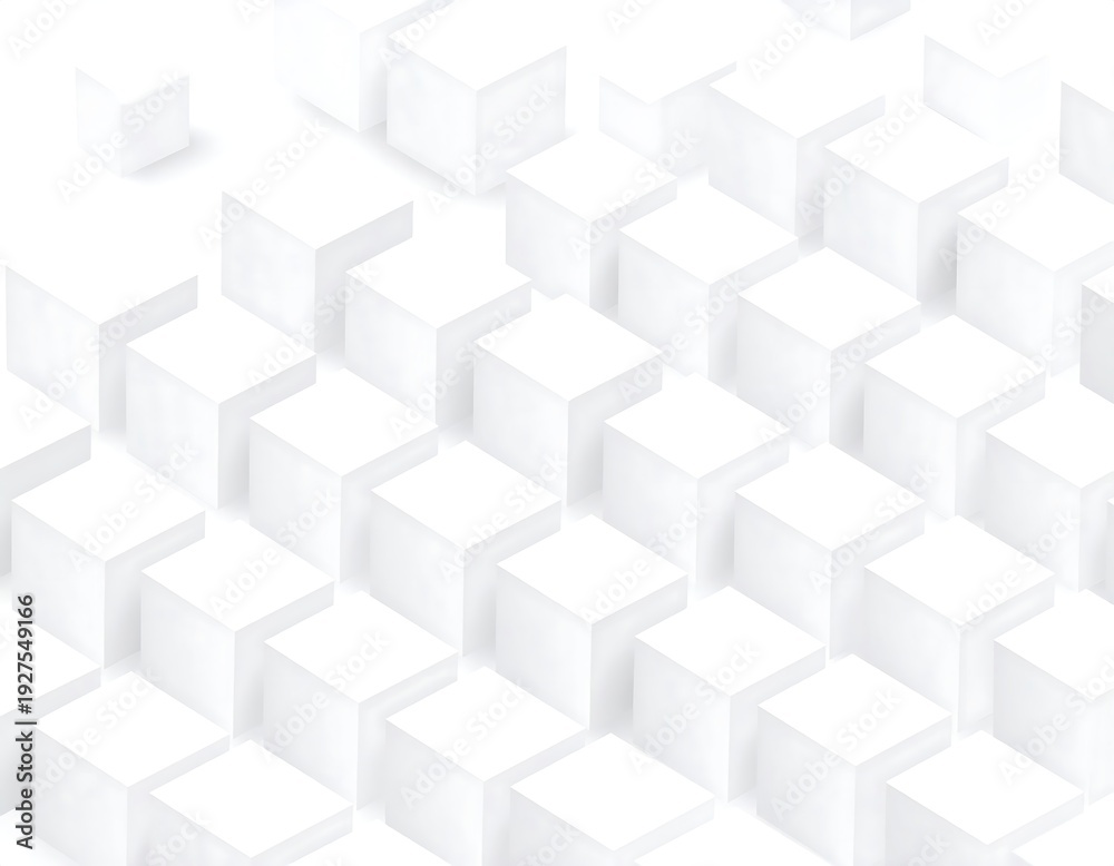 Fototapeta premium Isometric grid of white 3D cubes with shadows and a bright background