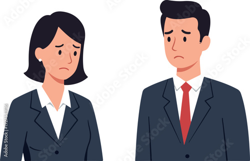 Sad Business People in Dark Suits Flat Design Illustration