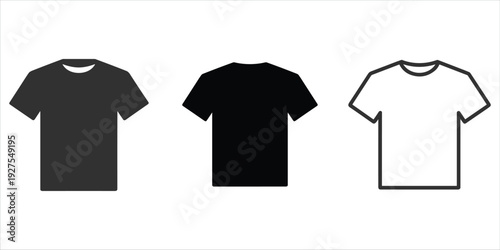 Three T- Shirt Icons Gray Solid Black Solid and Outline on White t-shirt clothing