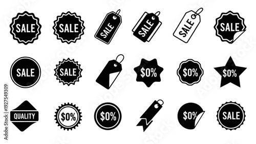 Vector Icon Sheet Collection of Sale Tags and Discount Symbols for Marketing Campaigns