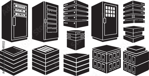 Collection of various black server and storage units illustration
