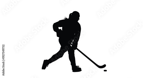 Hockey player in action dynamically skating and shooting a puck silhouette