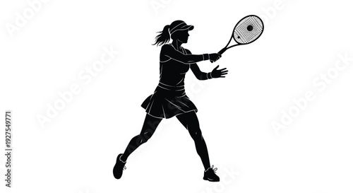 Female tennis player preparing to hit a forehand dynamic action silhouette