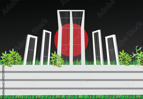 National Martyrs Memorial Bangladesh Illustration with Red Sun