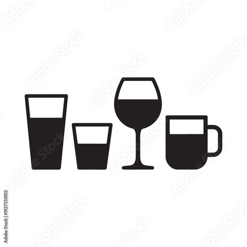 A graphic illustration depicts four different sized glasses filled with dark liquid on a white background