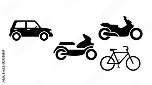 Vector Icon Sheet Featuring Vehicle Transportation Modes Including Car Motorcycle Scooter and Bicycle