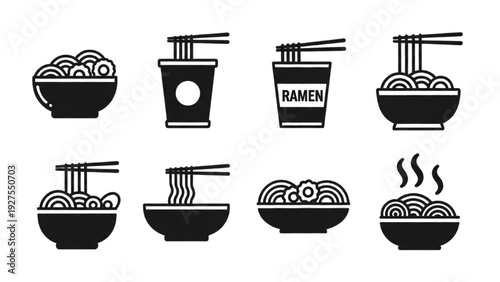 Collection of assorted Ramen noodle bowls and cups Vector Icon Sheet