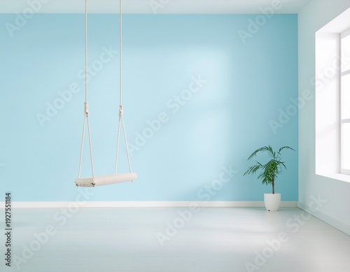 green tree on a blue sky background, green tree on the beach, green tree of blue sky, empty room with a window,  beauty of space
