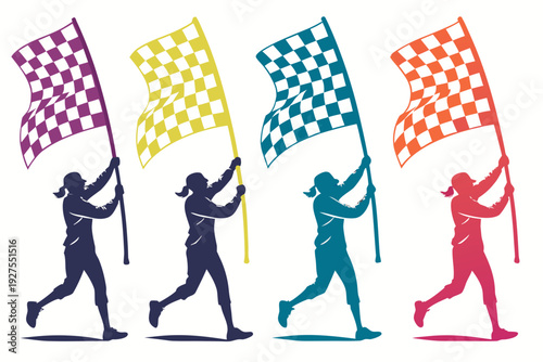 set of Racing Checkered Flag Silhouette Vector Design