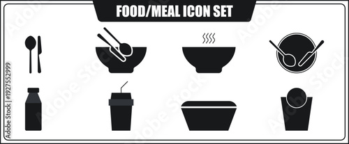 Food and meal icon set in black silhouettes