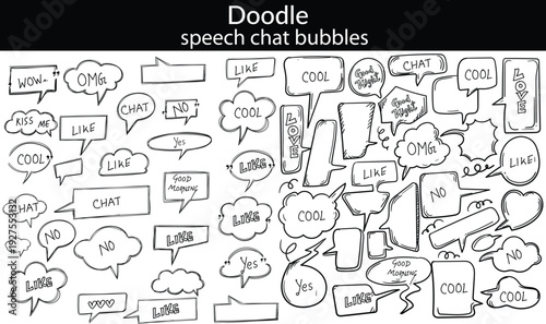 hand drawn speech and thought bubbles with yellow and blue highlights for creative storytelling and communication design.