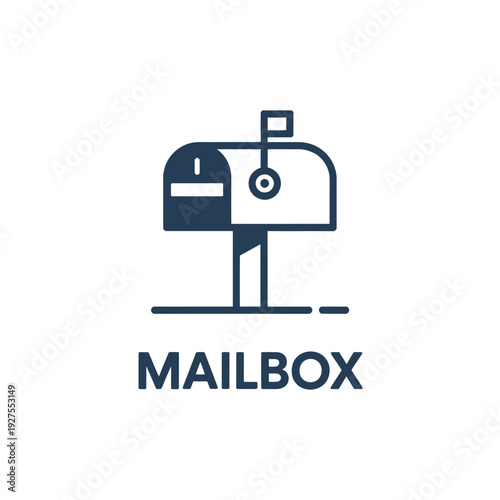 Simple navy blue and white mailbox icon with accompanying text label