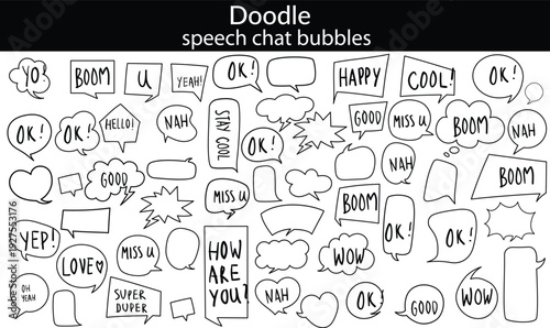 hand drawn speech and thought bubbles with yellow and blue highlights for creative storytelling and communication design.