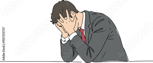 Stressed Businessman Facepalm in Gray Suit Red Tie White Shirt Isolated