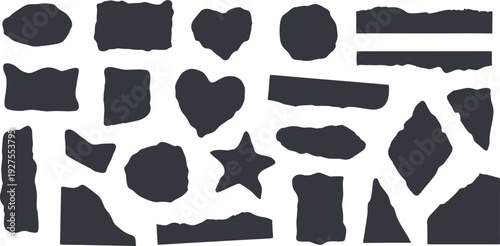 Abstract torn paper shapes set isolated on white background. Organic ripped edges and irregular cutout elements for collage, branding, and motion design. Minimal handmade texture collection for vector