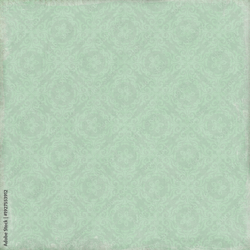 Fototapeta premium Aged Mint Green Damask Patterned Background Texture