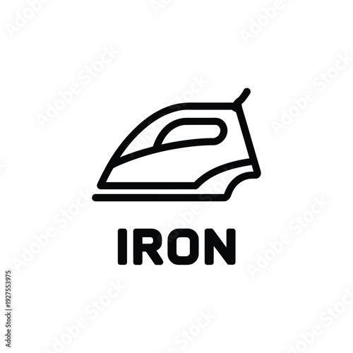 Simple line drawing of a clothing iron with accompanying text label