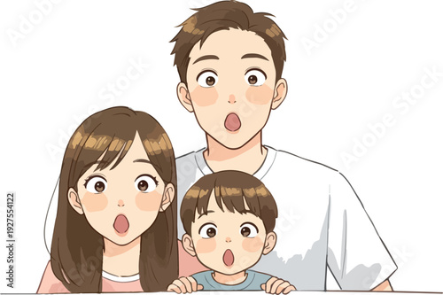 Surprised Family of Three Flat Design