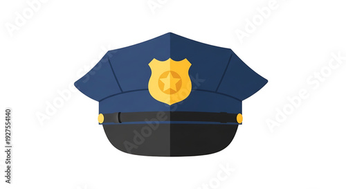 Police Officer Hat with Badge - Vector Graphic Illustration