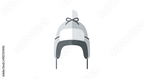 Cozy Winter Headwear Flat Design Icon Illustration, Featuring a Warm Trapper Hat with Ear Flaps and Adjustable Ties for Cold Weather Protection and Style