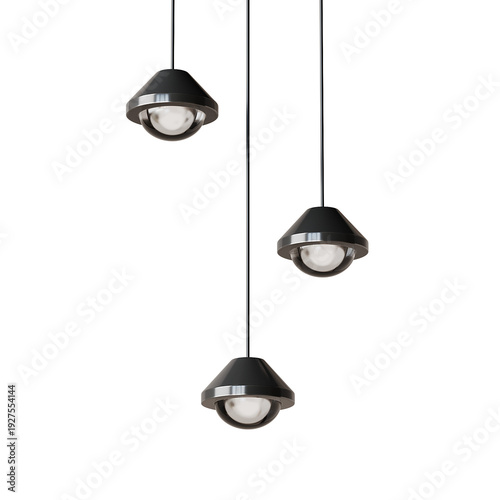 Three black lights hanging from the ceiling