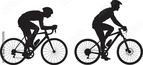 Cyclist silhouette collection vector illustration, road and mountain bike riders isolated on white background for sports designCyclist silhouette collection vector illustration 
