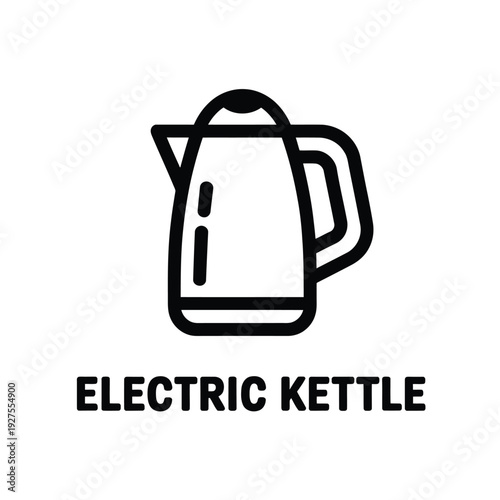 Simple black and white line drawing of an electric kettle with label