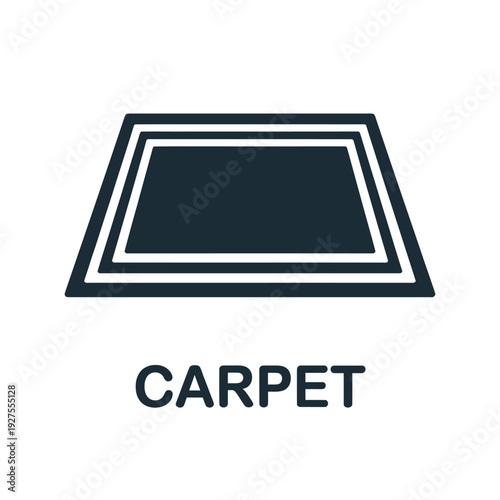 Simple graphic of a dark blue carpet with a white border and label
