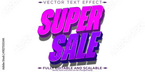 A vibrant purple and pink vector text effect for a super sale promotion