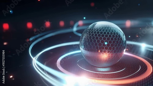 Futuristic energy sphere digital surface cinematic closeup neon glow sci-fi environment high-tech concept