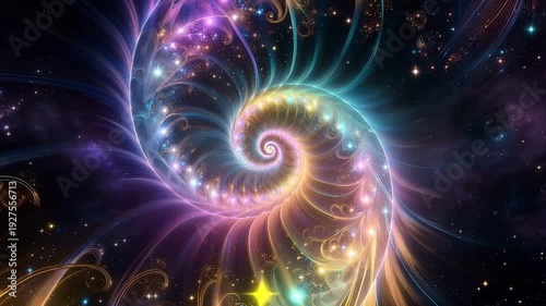 Expanding luminous fractal spiral in deep space cosmic energy flowing digital art stunning visuals abstract universe