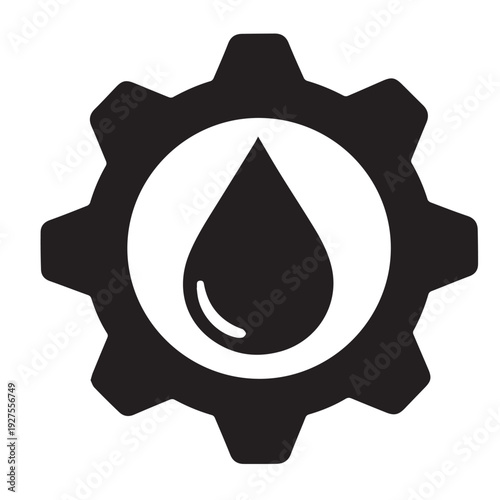 Industrial gear with drop of oil icon Silhouette vector black design on a white background
