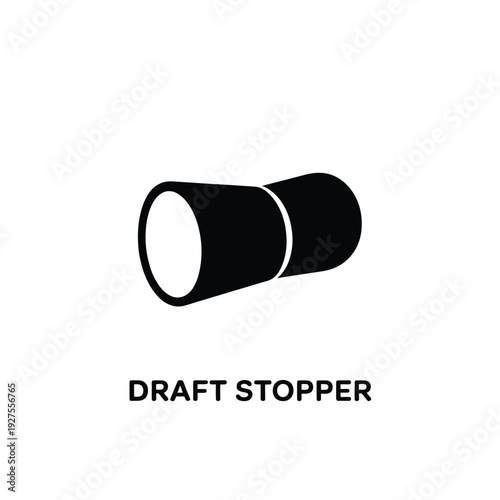 Black and white illustration of a draft stopper with text below it