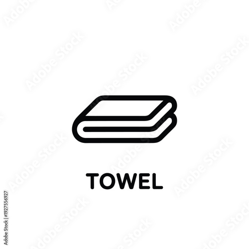 Simple line drawing of a neatly folded towel with label