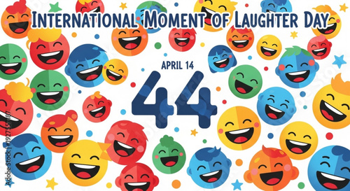 International moment of laughter day on april 14 with colorful emojis and smiling faces
