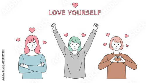 Love Yourself Concept Illustration Showing Self Care Confidence Positivity Mental Health And Emotional Wellbeing