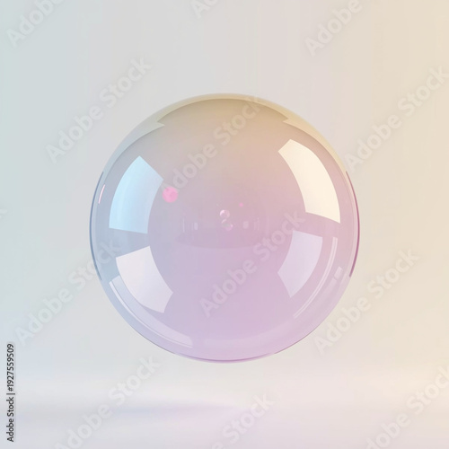 Clear transparent glass sphere floating in the air with soft pastel reflections