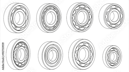 Ball Bearings Collection – 8 Types Industrial Mechanical CAD Line Art Set