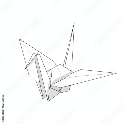 Elegant Origami Crane in Minimalist Line Drawing for Art and Craft Projects
