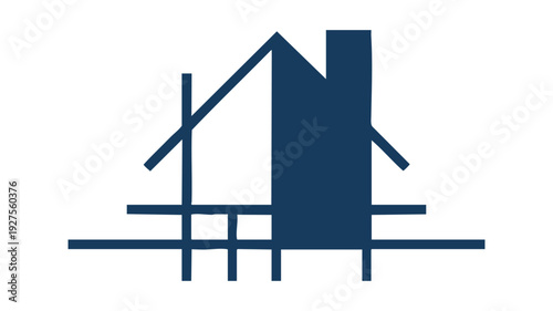 Modern industrial building with unique architectural design on a platform