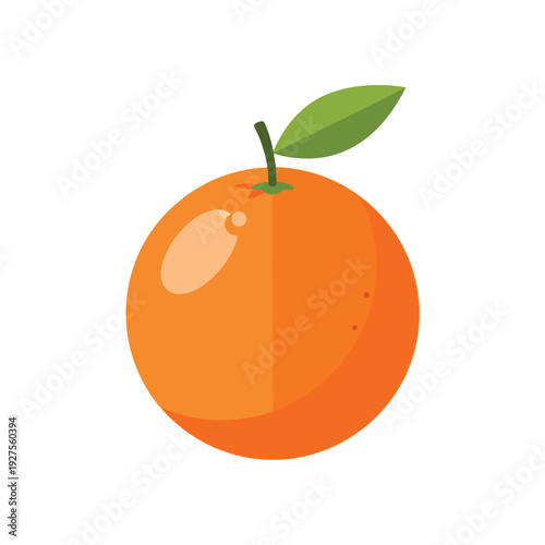 Fresh Juicy Orange with Green Leaf in Bright Illustration
