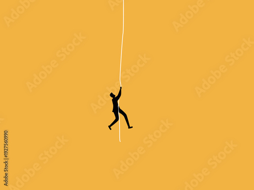 Effort, mission, businessman is climbing the tightrope