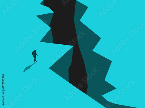 businesswoman walked towards the gap in the cliff