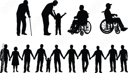 Black silhouette of two businessmen in suits bowing deeply towards each other, respectful greeting and corporate etiquette vector illustration.