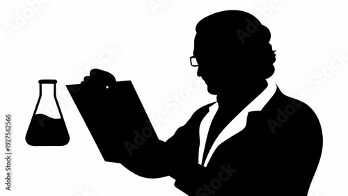 Scientist analyzing data with clipboard and beaker