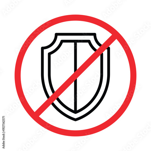 No Protection Sign, Line Shield Prohibited Security Icon Vector Illustration Free Download No Protection Sign, Line Shield Prohibited Security Icon Vector Illustration - GFXLoad