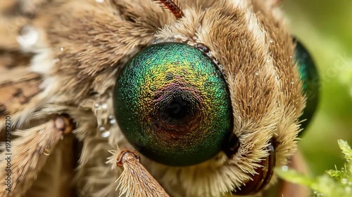Extreme Macro of Moth Compound Eye with Iridescent Green and Purple Hues
