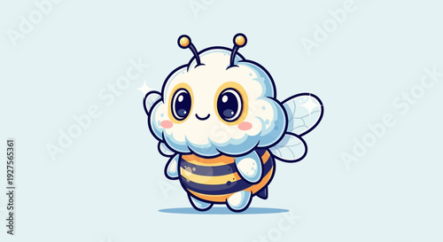 Adorable Cartoon Bee Character with Cloudy Body and Striped Abdomen.